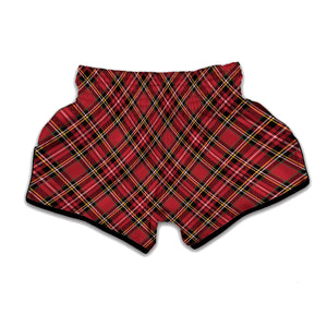 Red Stewart Tartan Pattern Print Muay Thai Boxing Shorts