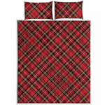 Red Stewart Tartan Pattern Print Quilt Bed Set