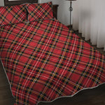 Red Stewart Tartan Pattern Print Quilt Bed Set
