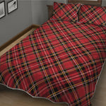 Red Stewart Tartan Pattern Print Quilt Bed Set