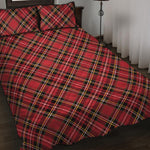 Red Stewart Tartan Pattern Print Quilt Bed Set