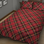 Red Stewart Tartan Pattern Print Quilt Bed Set