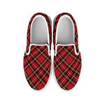 Red Stewart Tartan Pattern Print White Slip On Shoes