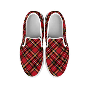 Red Stewart Tartan Pattern Print White Slip On Shoes