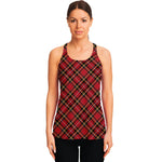 Red Stewart Tartan Pattern Print Women's Racerback Tank Top