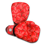 Red Strawberry Pattern Print Boxing Gloves