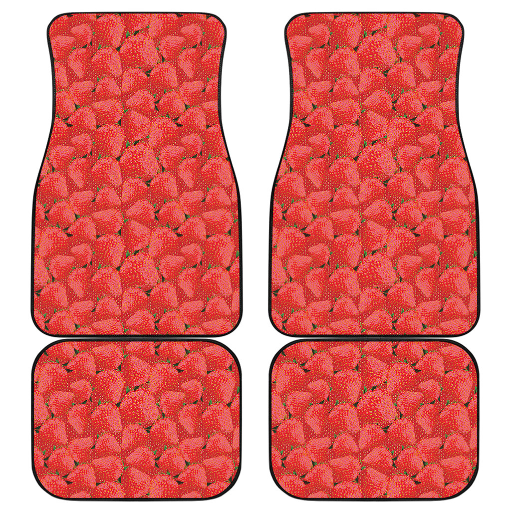 Red Strawberry Pattern Print Front and Back Car Floor Mats