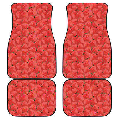 Red Strawberry Pattern Print Front and Back Car Floor Mats