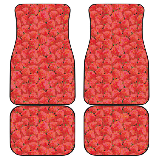 Red Strawberry Pattern Print Front and Back Car Floor Mats