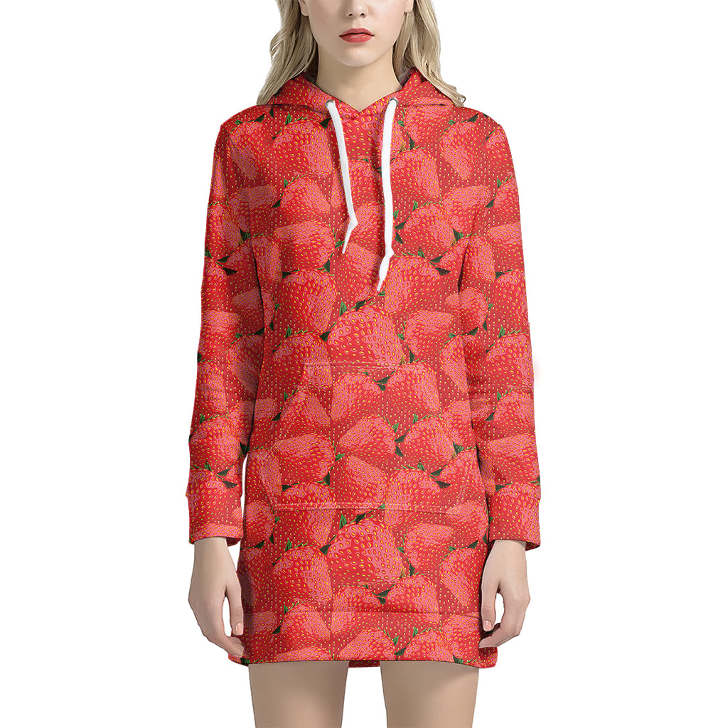 Red Strawberry Pattern Print Hoodie Dress
