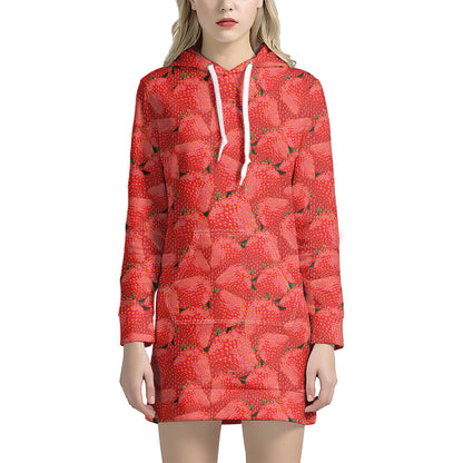 Red Strawberry Pattern Print Hoodie Dress