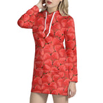 Red Strawberry Pattern Print Hoodie Dress