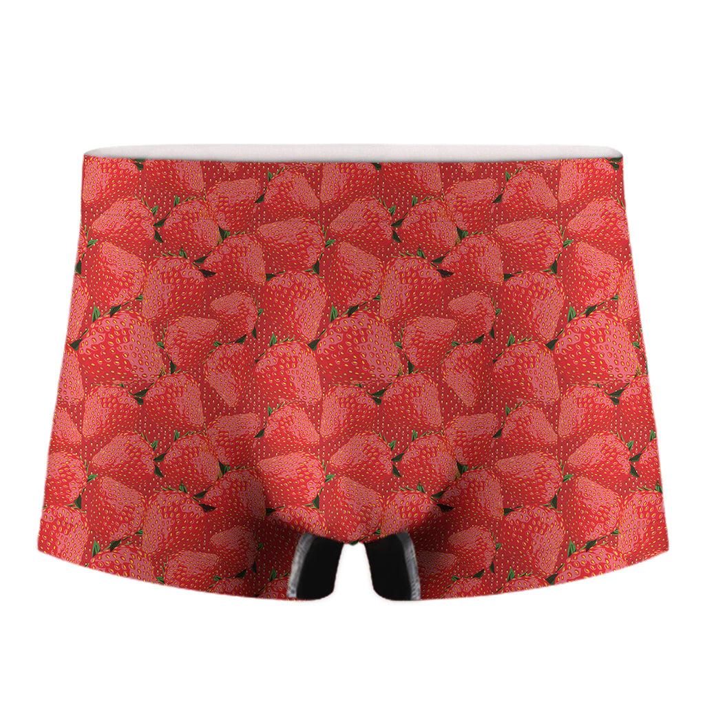 Red Strawberry Pattern Print Men's Boxer Briefs