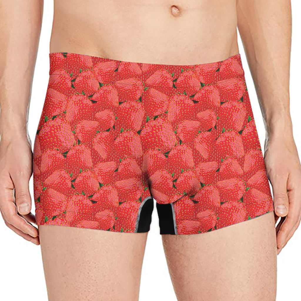 Red Strawberry Pattern Print Men's Boxer Briefs