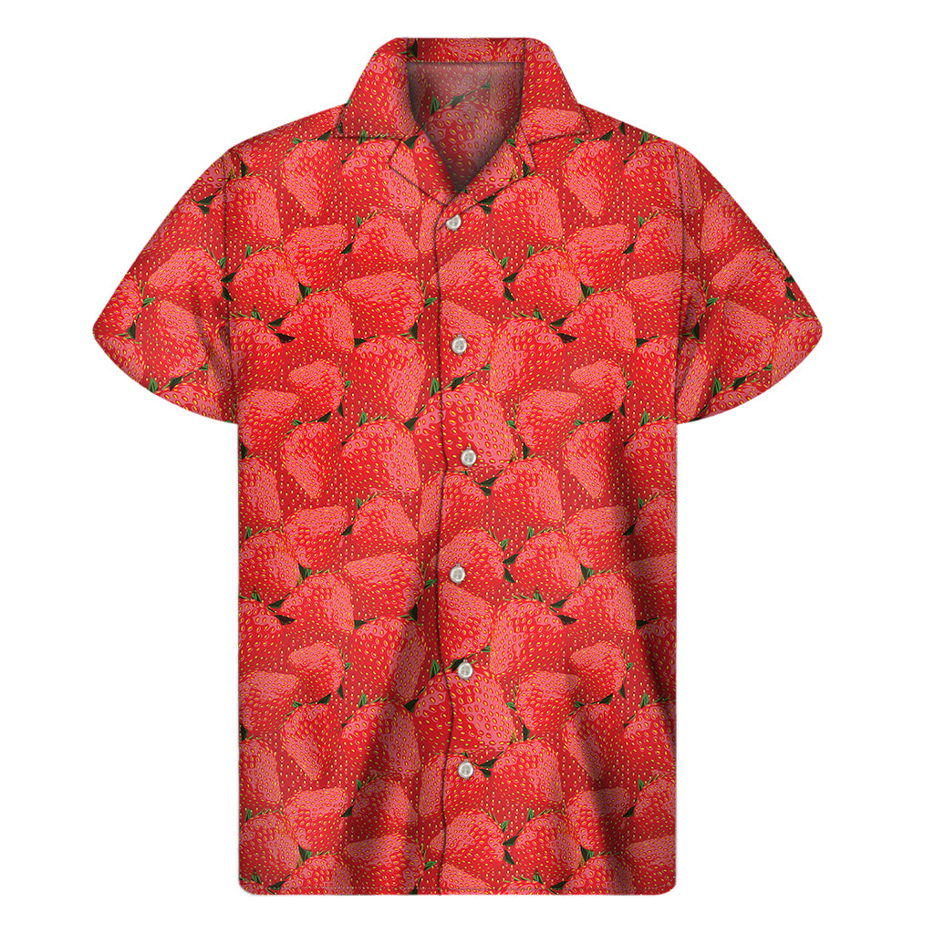 Red Strawberry Pattern Print Men's Short Sleeve Shirt