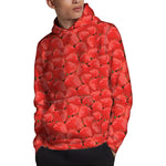 Red Strawberry Pattern Print Pullover Hoodie