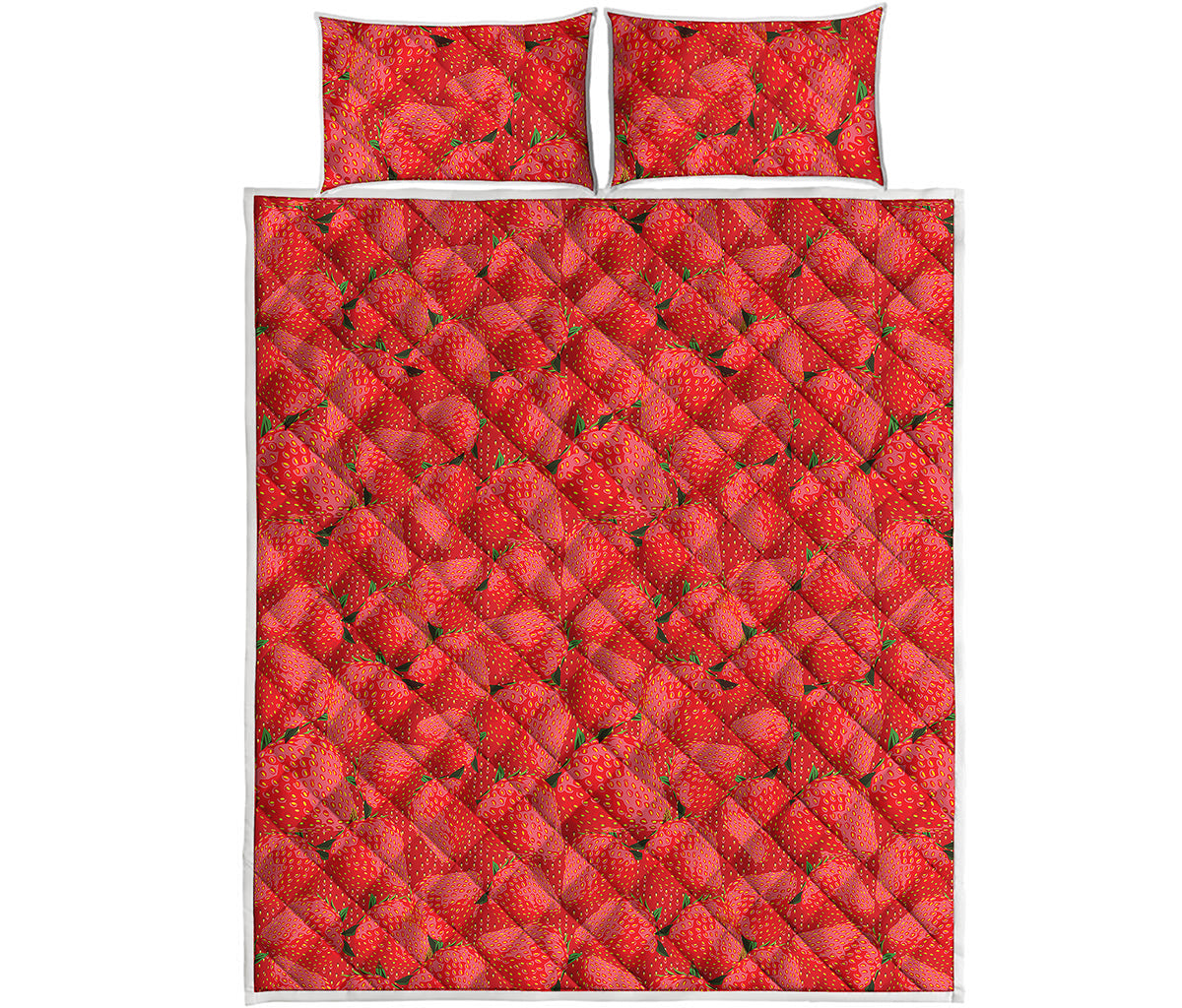 Red Strawberry Pattern Print Quilt Bed Set