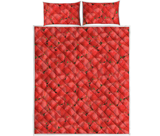 Red Strawberry Pattern Print Quilt Bed Set