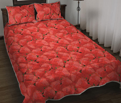 Red Strawberry Pattern Print Quilt Bed Set