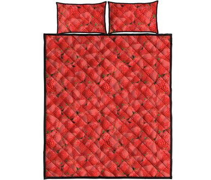 Red Strawberry Pattern Print Quilt Bed Set