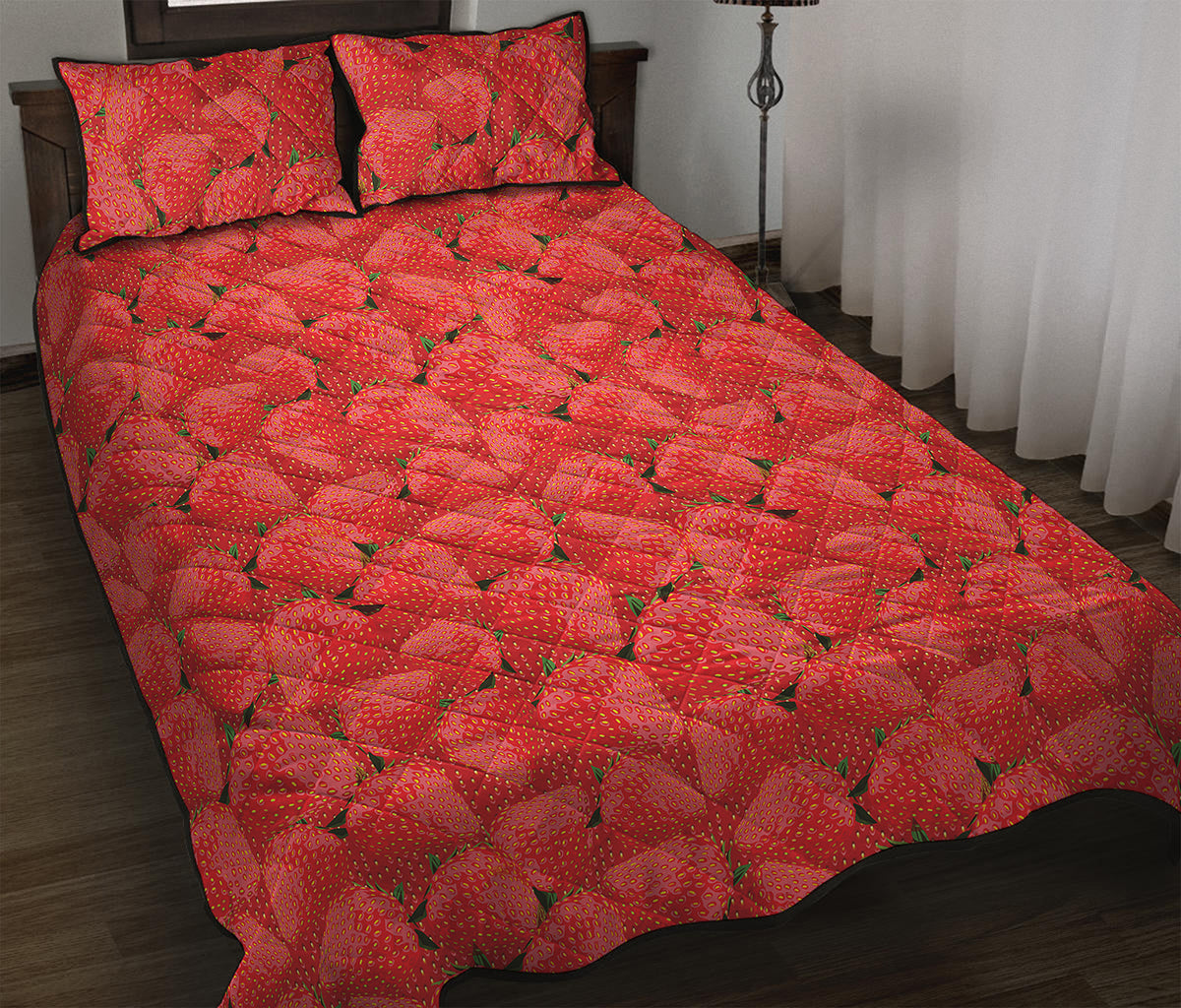 Red Strawberry Pattern Print Quilt Bed Set