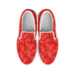 Red Strawberry Pattern Print White Slip On Shoes