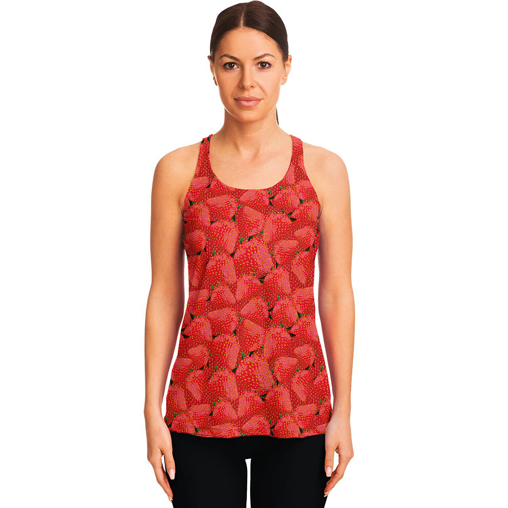 Red Strawberry Pattern Print Women's Racerback Tank Top
