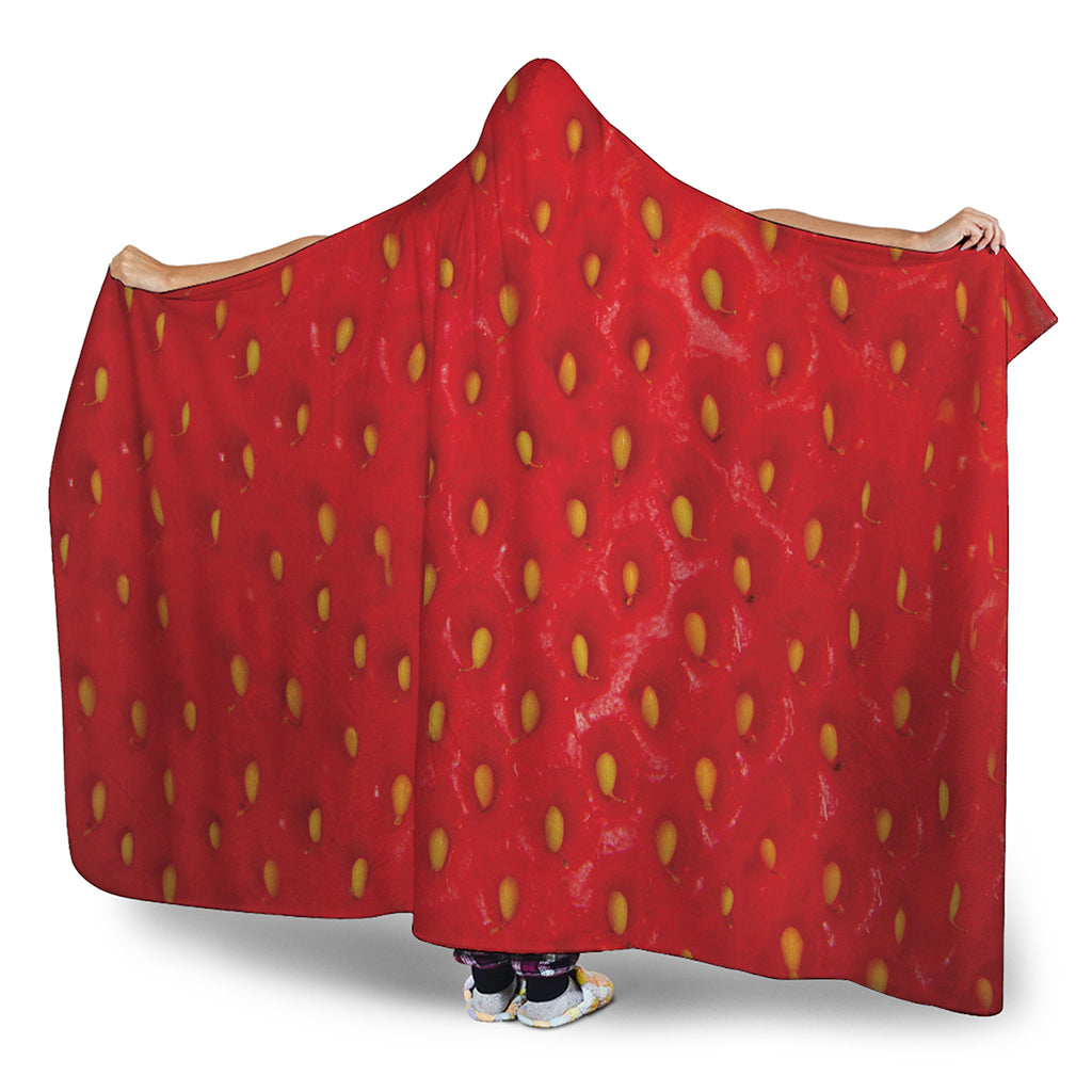 Red Strawberry Print Hooded Blanket