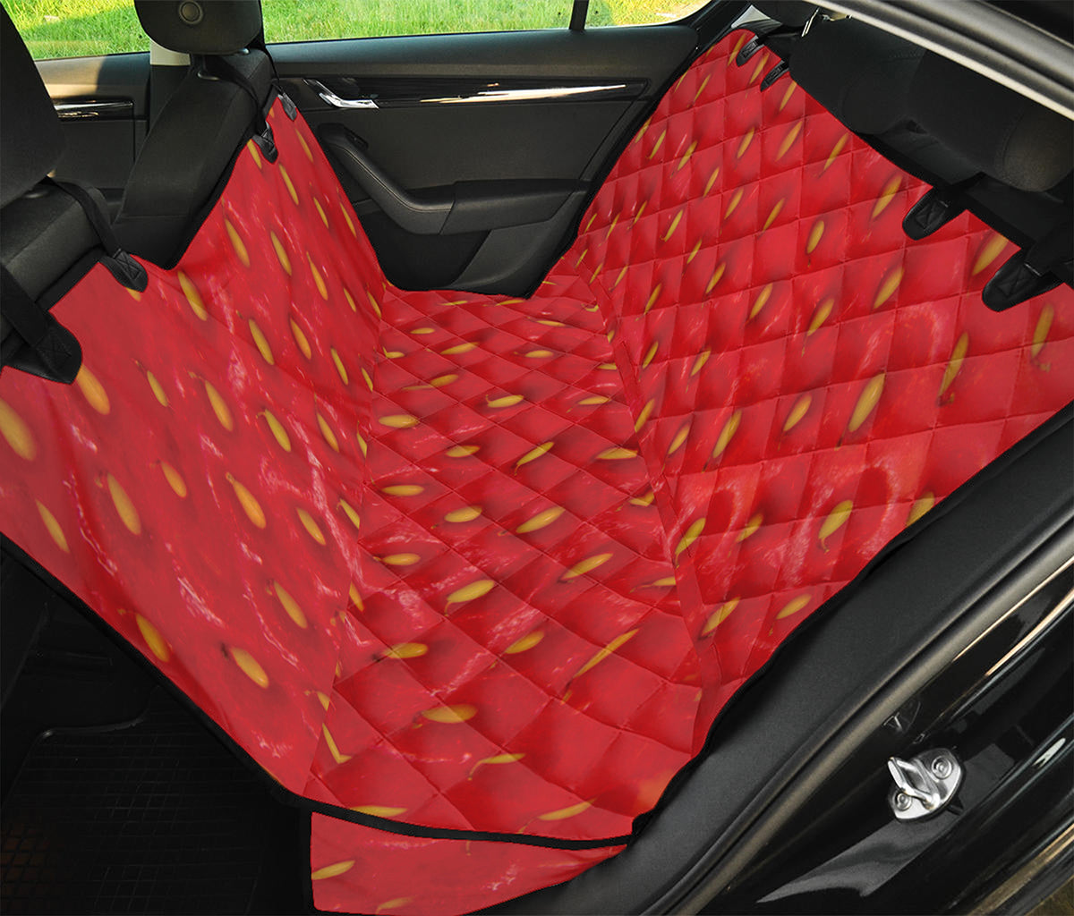 Red Strawberry Print Pet Car Back Seat Cover
