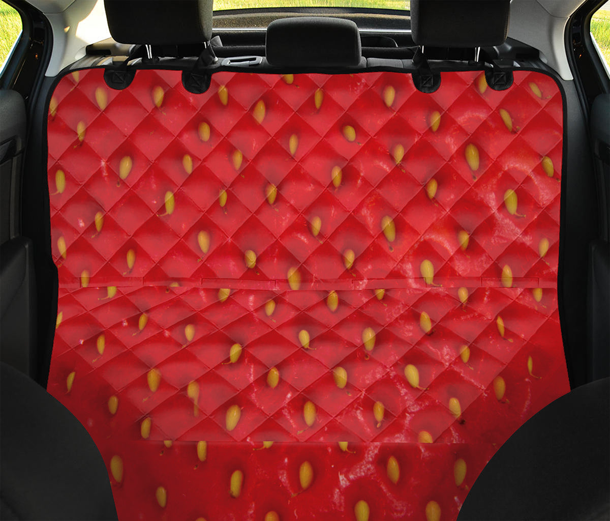 Red Strawberry Print Pet Car Back Seat Cover