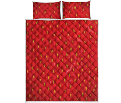 Red Strawberry Print Quilt Bed Set
