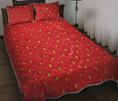 Red Strawberry Print Quilt Bed Set