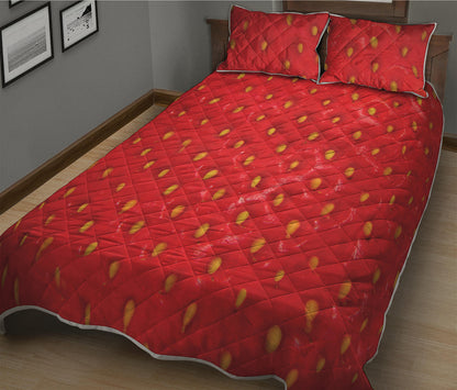 Red Strawberry Print Quilt Bed Set