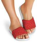 Red Strawberry Print White Slide Sandals