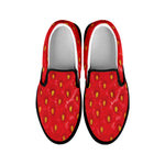 Red Strawberry Texture Print Black Slip On Shoes
