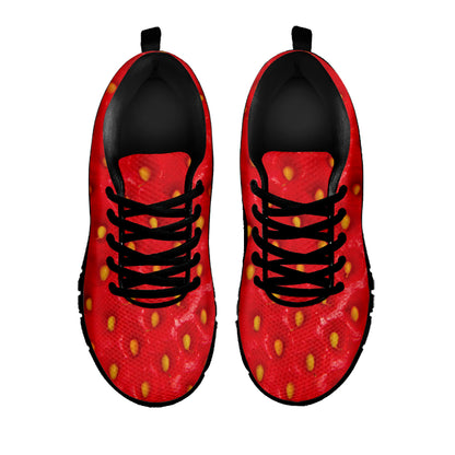 Red Strawberry Texture Print Black Sneakers