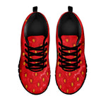 Red Strawberry Texture Print Black Sneakers