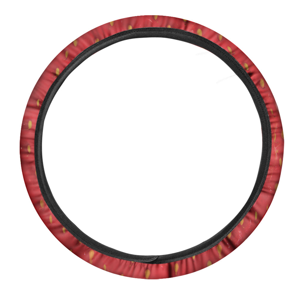 Red Strawberry Texture Print Car Steering Wheel Cover
