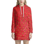 Red Strawberry Texture Print Hoodie Dress