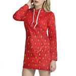 Red Strawberry Texture Print Hoodie Dress