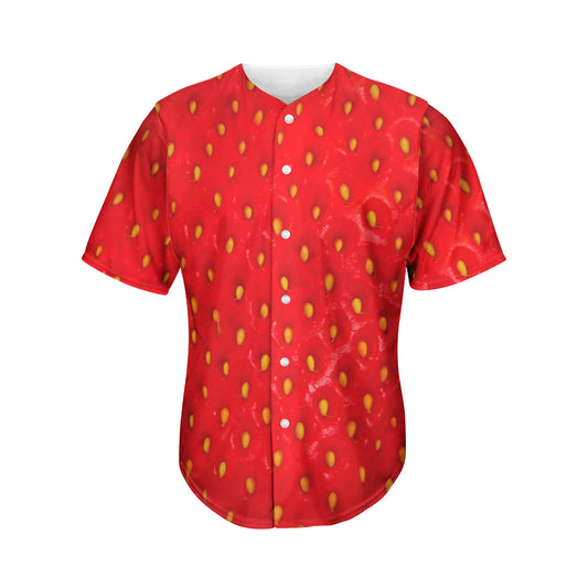 Red Strawberry Texture Print Men's Baseball Jersey