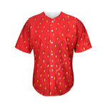Red Strawberry Texture Print Men's Baseball Jersey