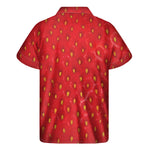 Red Strawberry Texture Print Men's Short Sleeve Shirt
