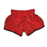 Red Strawberry Texture Print Muay Thai Boxing Shorts