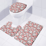 Red Striped Baseball Pattern Print 3 Piece Bath Mat Set