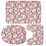 Red Striped Baseball Pattern Print 3 Piece Bath Mat Set
