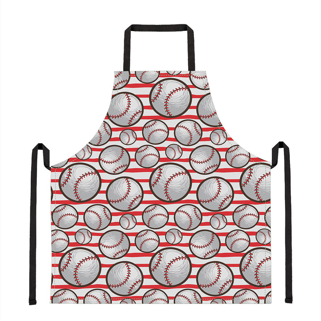 Red Striped Baseball Pattern Print Apron