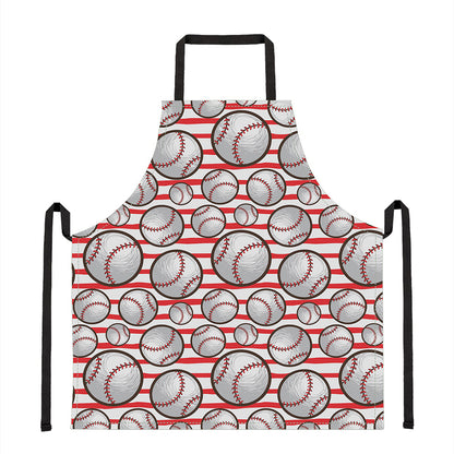 Red Striped Baseball Pattern Print Apron