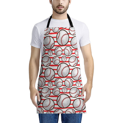 Red Striped Baseball Pattern Print Apron