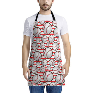 Red Striped Baseball Pattern Print Apron